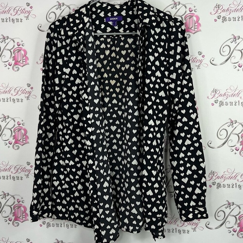 Mexx shirt button down hearts polka dot Black and White Heart Pattern